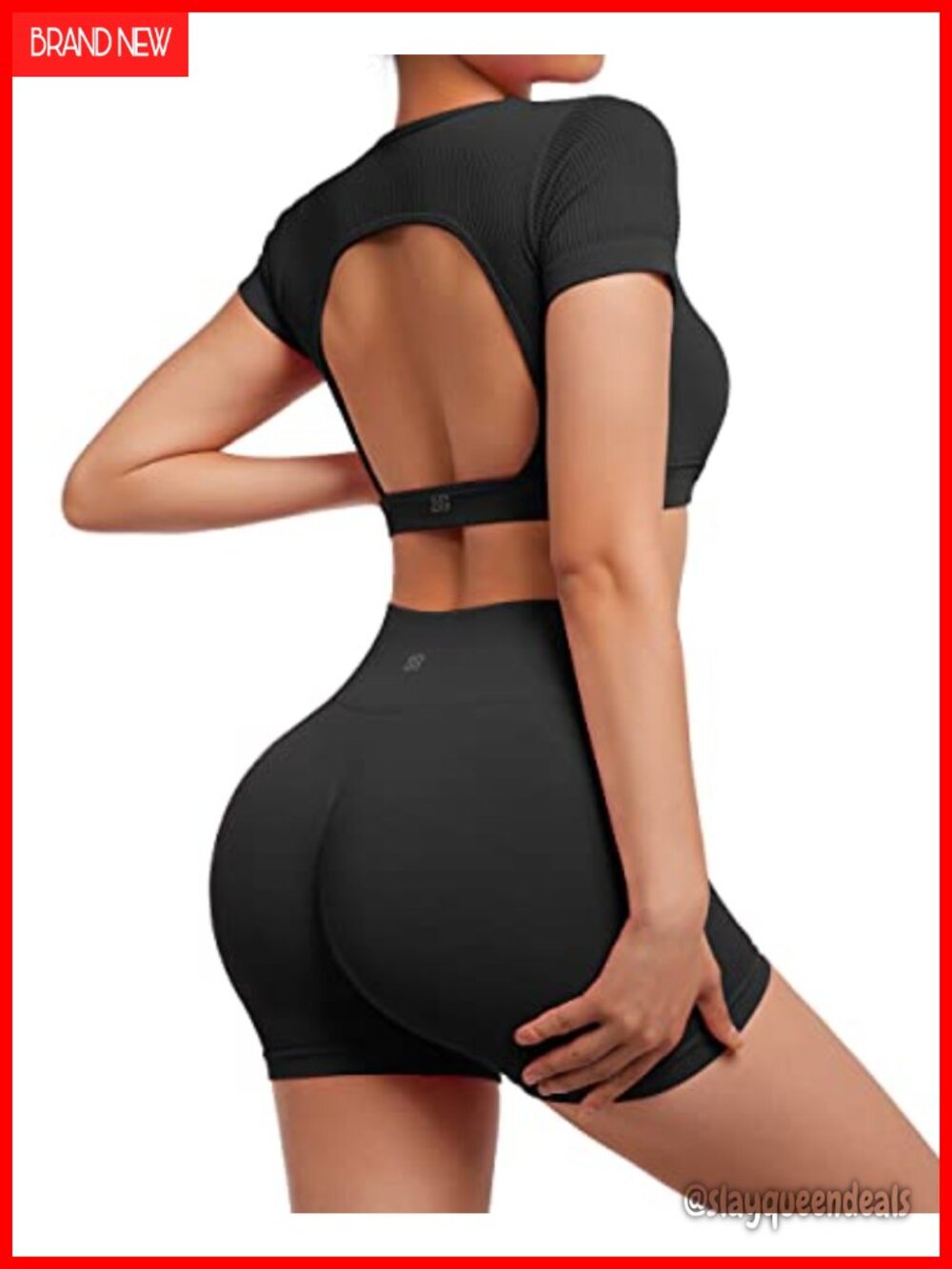 Seamless Workout Set Open Back Crop Top & Shorts 2-Piece Gym Yoga